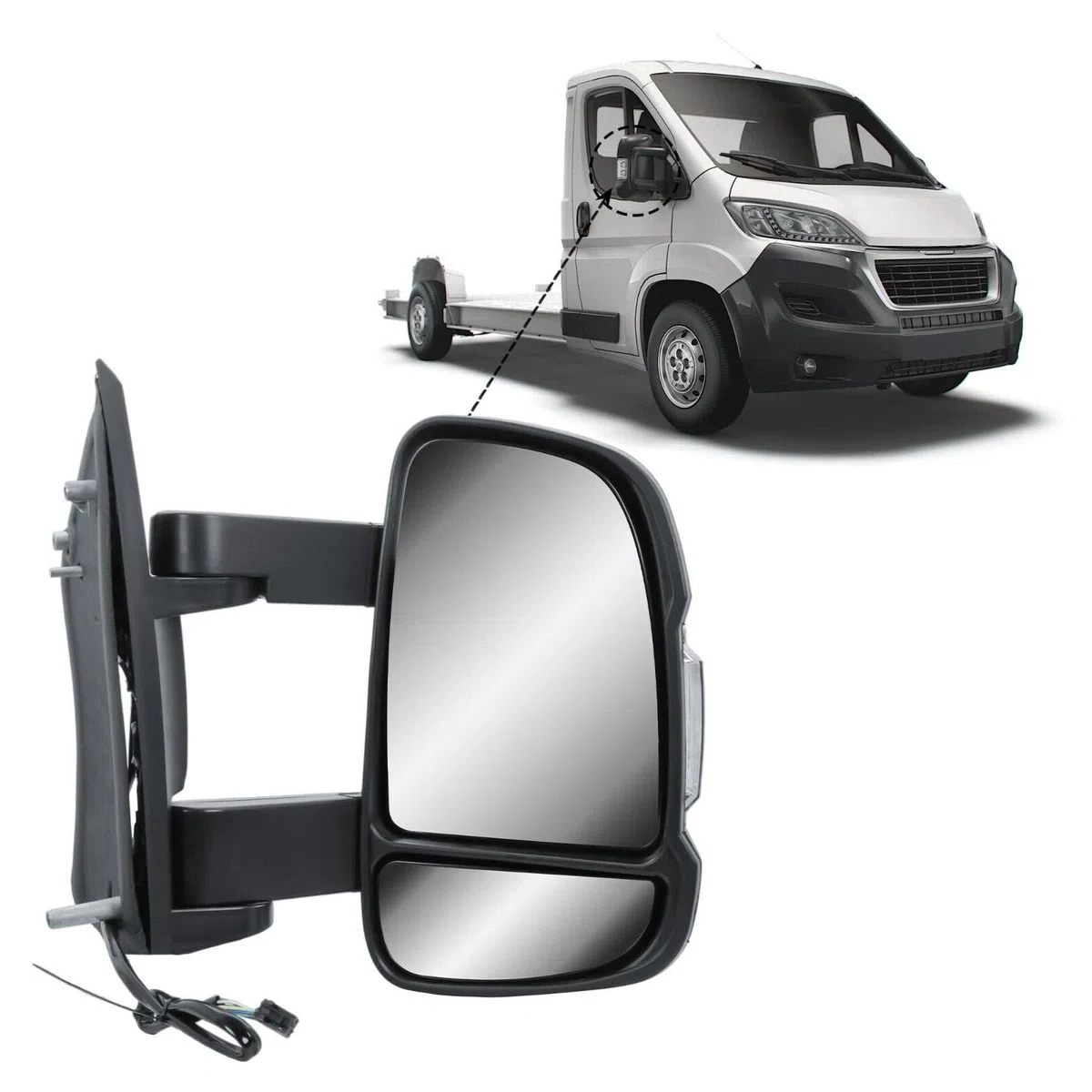 Rétroviseur droit bras long électrique et chauffant avec clignotant pour Fiat Ducato Citroën Jumper Peugeot Boxer 2006 à aujourd'hui Opel Movano 2022 à aujourd'hui